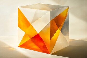 Geometric Acrylic Cube Sculpture with Vivid Colors