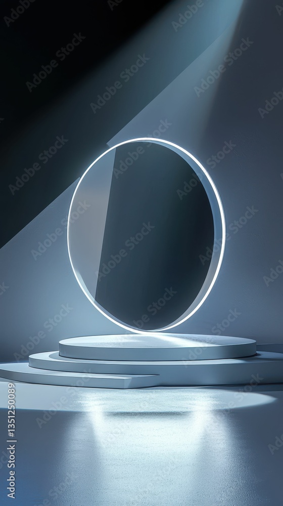 Poster empty stage with podium and geometric design for presentation setup