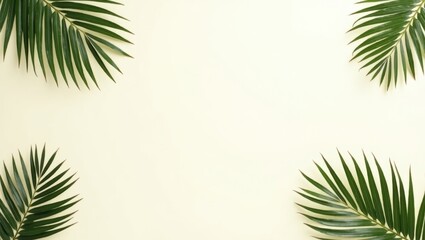 Tropical Palm Fronds on Pastel Yellow Background Summer Design Minimalist Nature