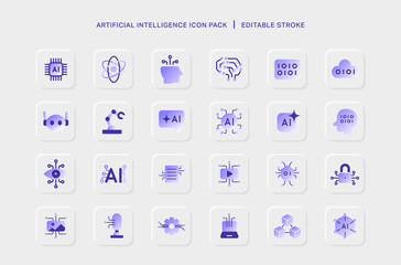 Artificial Intelligence Outline Stroke Gradient Minimal Icon Set Neumorphism Technology App Semiconductor Machine Learning Assistant Data Analysis AI Generate Assistant Innovation Cyber Futuristic