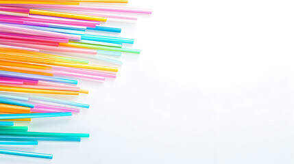 Fototapeta premium Colorful plastic straws on white background; copy space; perfect for beverage or recycling themes