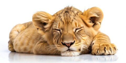 Obraz premium Adorable Lion Cub Sleeping Macro Photography: Close Up Wildlife Baby Animal Photo