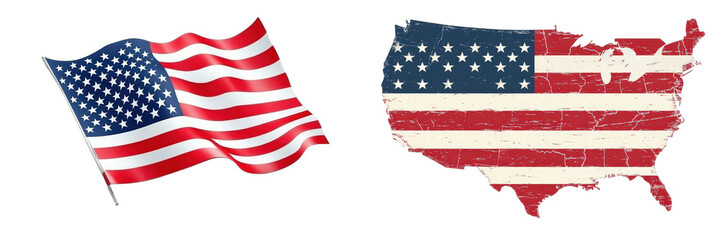 Obraz premium Waving flag & US map. Patriotism graphic isolated on white or transparent