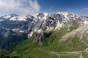 Poster View from Schilthorn to Breithorn, Gspalterhorn and other mountains in Bernese Alps. Switzerland. Europe.