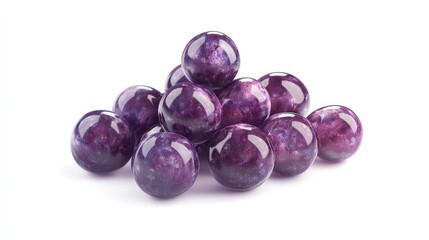 A cluster of polished purple stones arranged artistically on a white background, ideal for decorative use