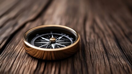 Vintage compass on wooden table