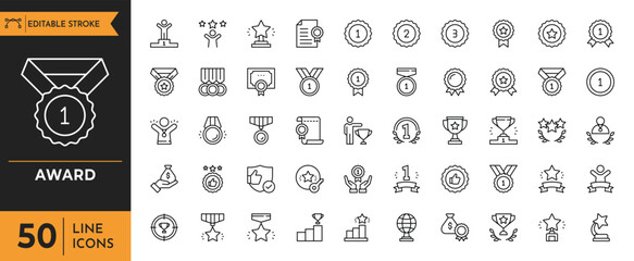 Award icon set. Containing Trophy cup, Medal, Winner prize, and more. Vector illustration