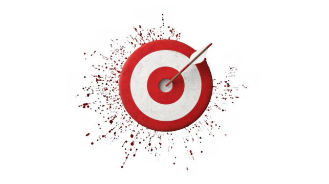 Bullseye Target with Arrow Hitting Center Point on White Background