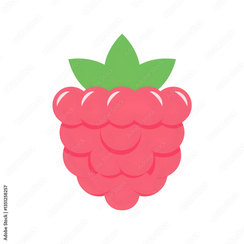 Poster fresh raspberry with green leaves on transparent background