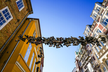 View of historic buildings and the surrounding area in Flensburg, a city in Schleswig-Holstein.
