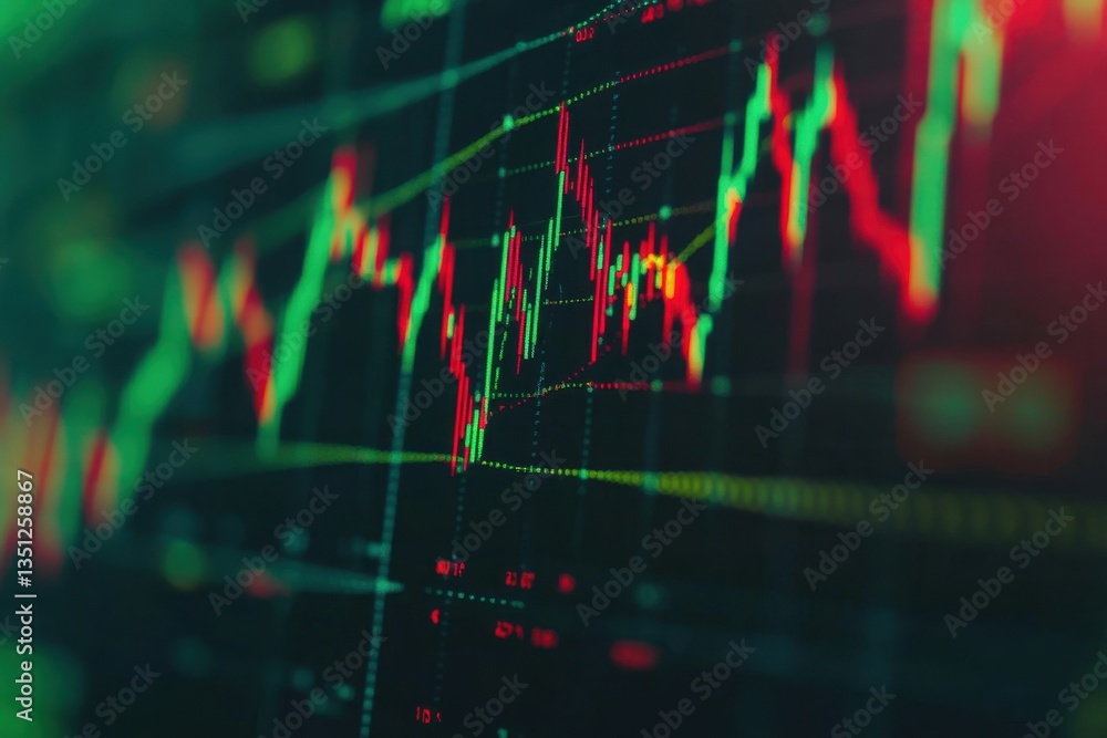 Poster abstract financial chart with green and red candlestick patterns representing stock market trends on