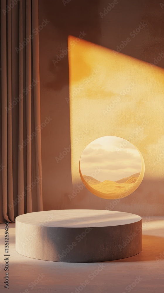 Poster serene minimalist podium with soft light and empty backdrop