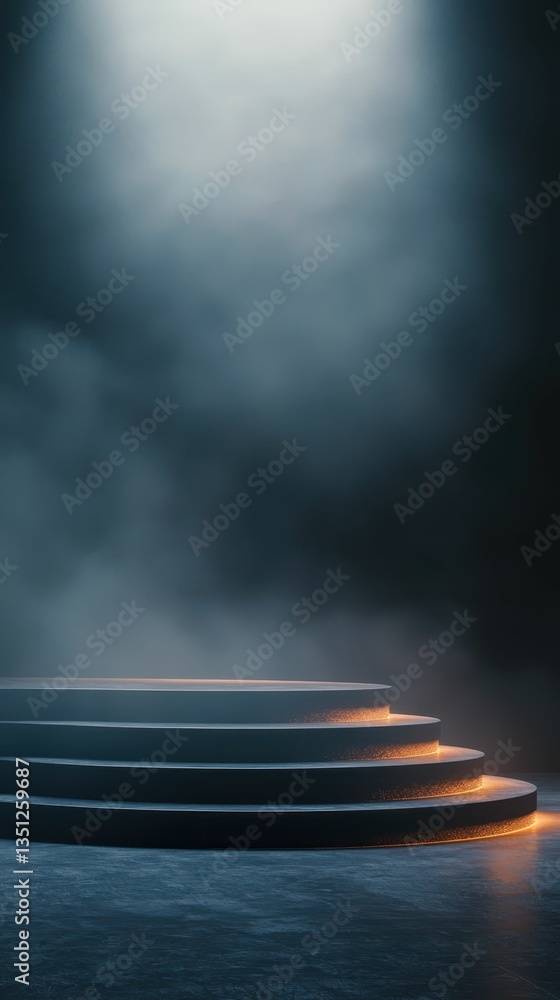 Poster minimalist stage podium scene with soft lighting and empty space