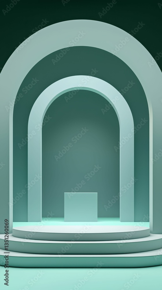 Poster minimalist empty stage podium with abstract arch design