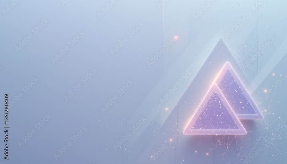 Poster Dynamic geometric triangles illuminating an ethereal background abstract digital art soft color palette minimalist design futuristic concept