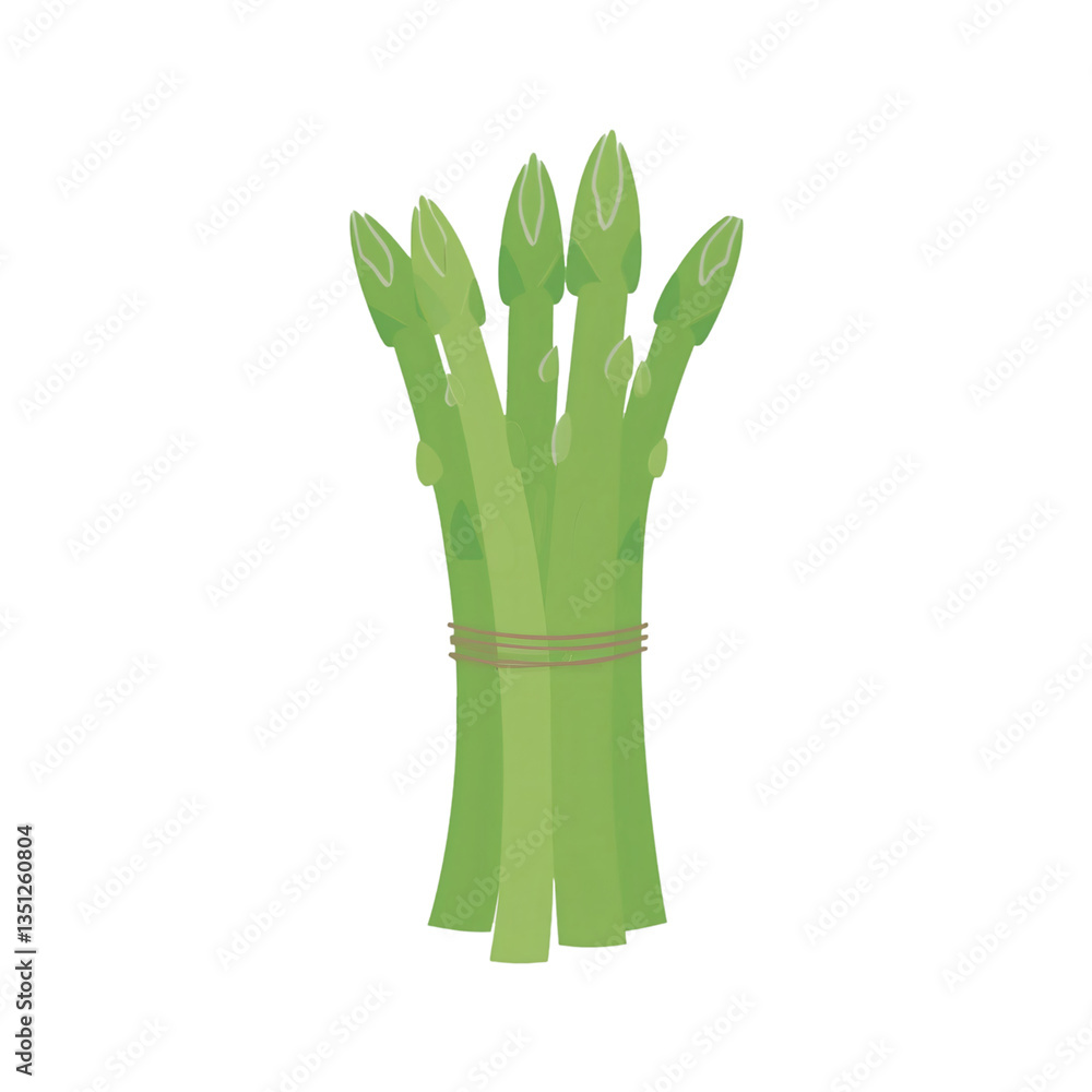 Poster bunch of fresh green asparagus tied with string on transparent background