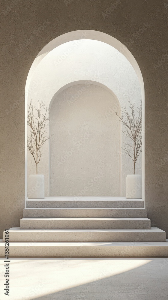 Poster minimalist stage podium with empty scene and subtle decor elements