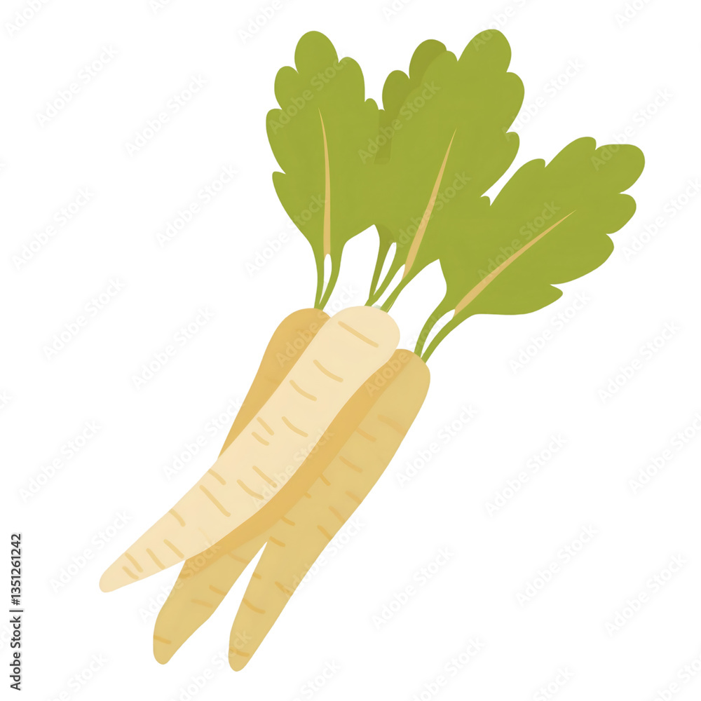 Poster parsnip roots with leaves isolated on transparent background