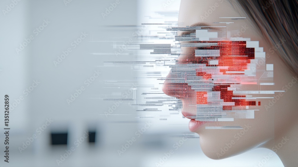 Poster digital interface merging with human profile symbolizing the future of ai and technology innovation.