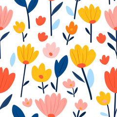 Colorful line flowers repeat seamless pattern textile decorative background