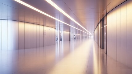 Fototapeta premium Bright White Hallway with Linear Lights, Modern Minimalist Interior Design
