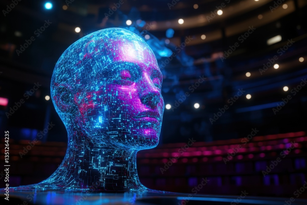 Aufkleber futuristic digital head with neon light patterns and data connections in an abstract technological s