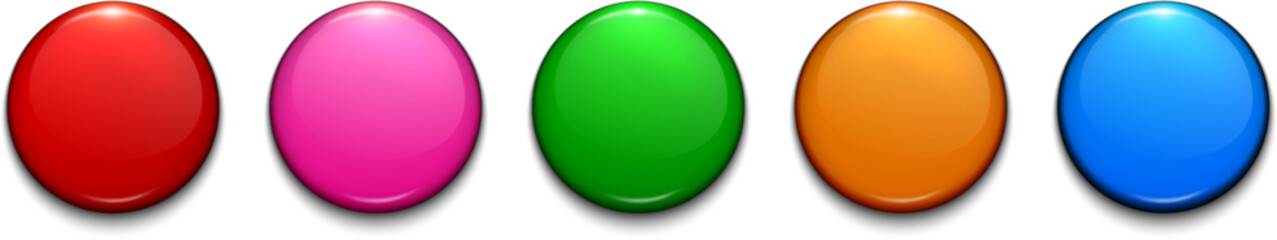 Round buttons set, multicolored 3d shiny spheres collection.