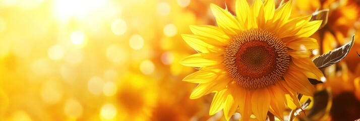 Fototapeta premium A close up view of a vibrant yellow sunflower in bloom