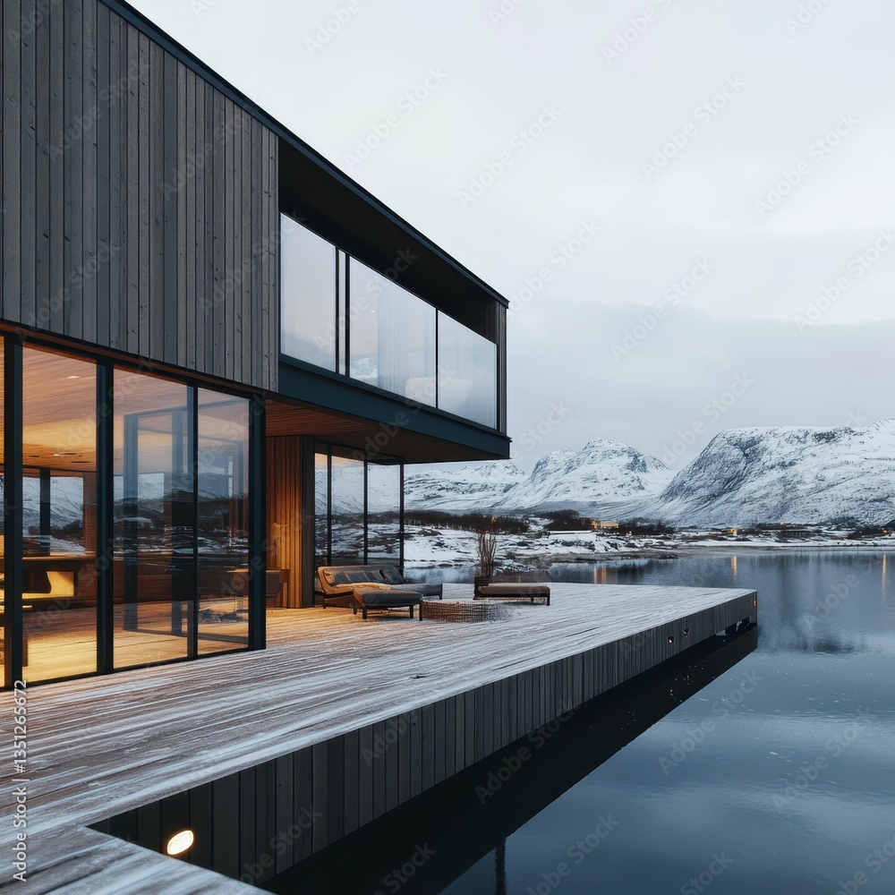 Aufkleber modern scandinavian architecture with panoramic views of nature