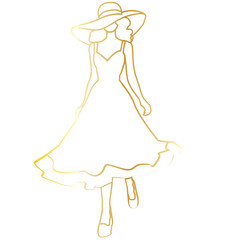 Woman in her summer outfit outline gold.