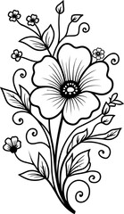 Delicate Floral Swirl Line Art - Elegant Flower and Leaf Outline Illustration Drawing