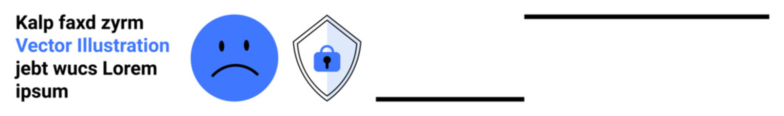 Sad face emotion beside a shield with a lock icon representing privacy, security, and cyber safety concerns. Ideal for technology, cybersecurity, data protection, online privacy, emotional