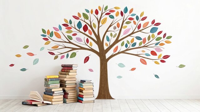 A tree with a trunk made of books