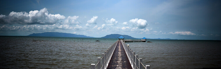 A pier at the Nataya Resort in Cambodia - on the Gulf of Thailand - the jetty reaches far into the bay and provides an excellent observation point