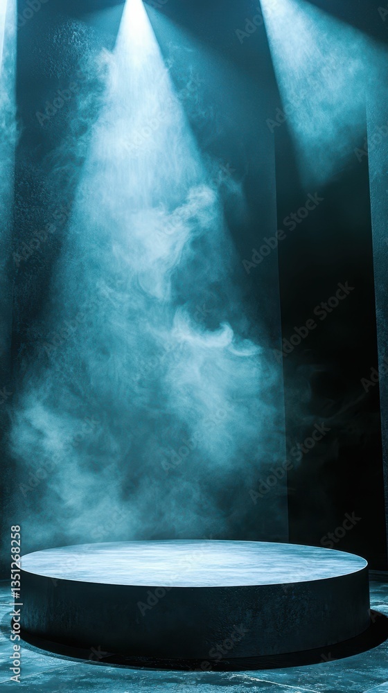 Poster surreal empty stage with podium and mist defying gravity
