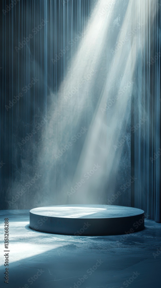 Poster surreal empty stage with podium and defying gravity effects