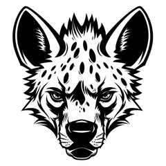 Detailed black and white illustration of a hyena face, perfect for graphic design and tattoo art.