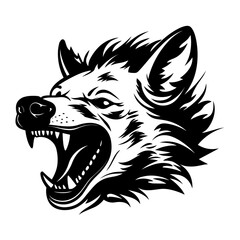Detailed black and white illustration of a hyena face, perfect for graphic design and tattoo art.