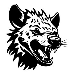 Detailed black and white illustration of a hyena face, perfect for graphic design and tattoo art.