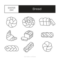 Easter Day Bread set line icon vector editable stroke simple bundle