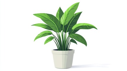 Lush green plant in pot, white background, office decor, home interior