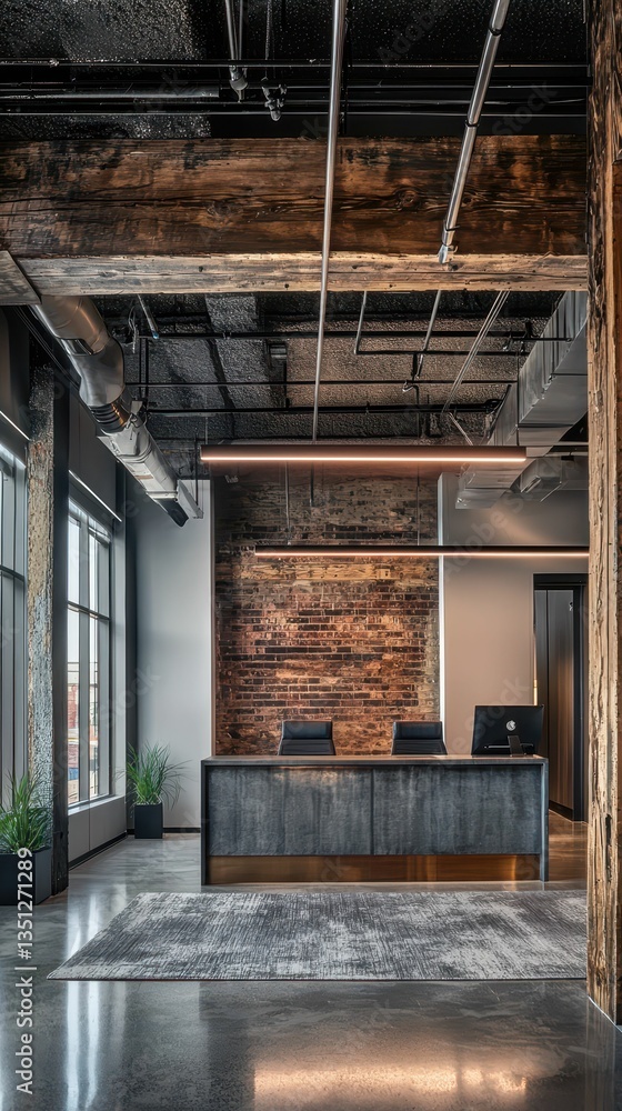 Poster modern urban office space with dynamic design elements