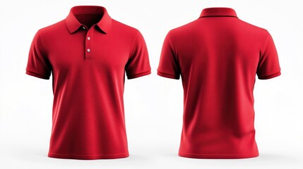 Red polo shirt displayed from front and back against a plain background, showcasing its design and fabric texture