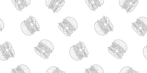 doodle burger pattern background. doodle fast food burger seamless pattern background. seamless pattern of burger in doodle style. Seamless Pattern of a Cheese Burger or Hamburger. hamburger pattern.
