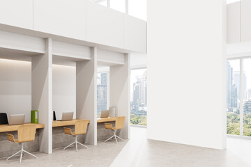 Modern office interior with blank wall mockup. 3D Rendering