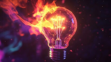 Glowing light bulb with fiery colors images