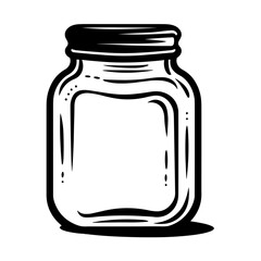 Retro style black and white mason jar illustration, perfect for vintage designs and graphic elements.