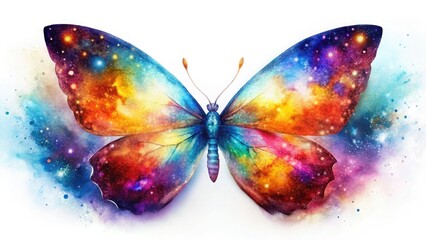 Cosmic Butterfly Watercolor Painting, White Background, Silhouette, Galaxy Butterfly, Celestial Wings, Fantasy Art, Magical Creature