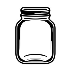 Retro style black and white mason jar illustration, perfect for vintage designs and graphic elements.