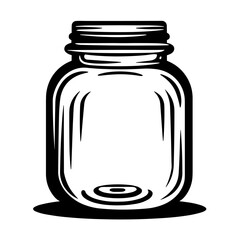 Retro style black and white mason jar illustration, perfect for vintage designs and graphic elements.